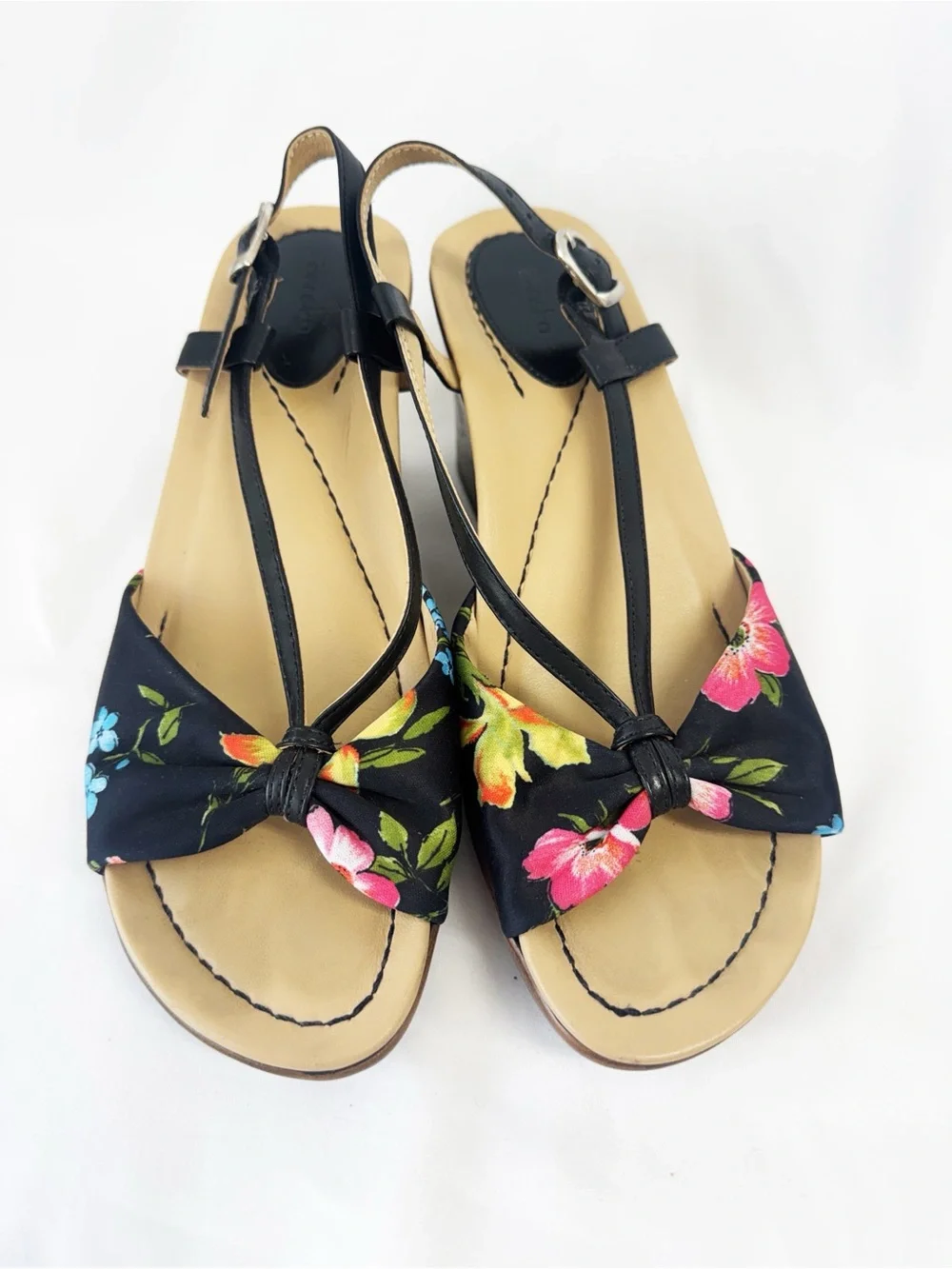 Dansko Naomi black floral wedge sandals with crisscross straps Size 39/8.5-9 EUC